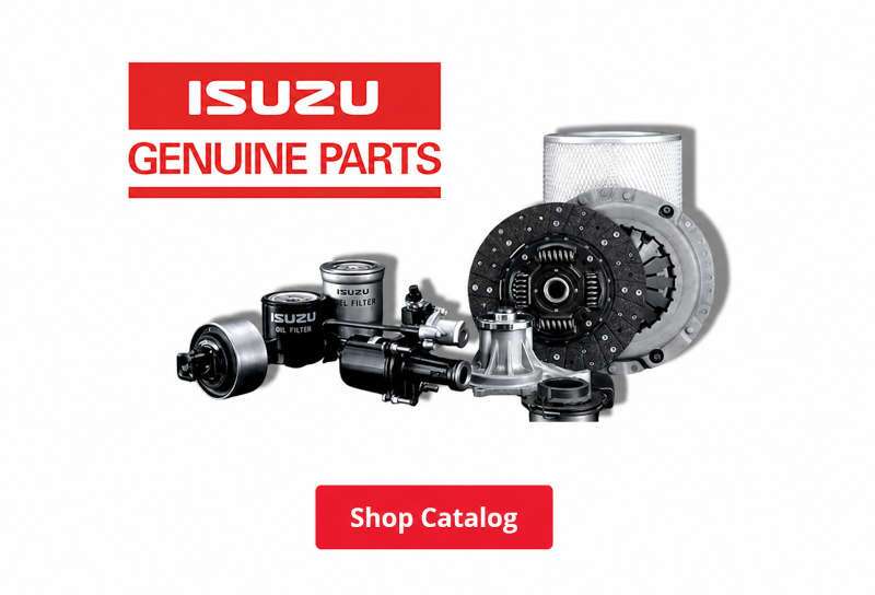 A graphic depicting brand new Isuzu genuine parts and a button to shop the catlog