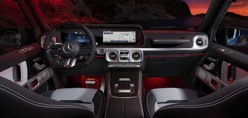 A cockpit view of the Mercedes G-Class