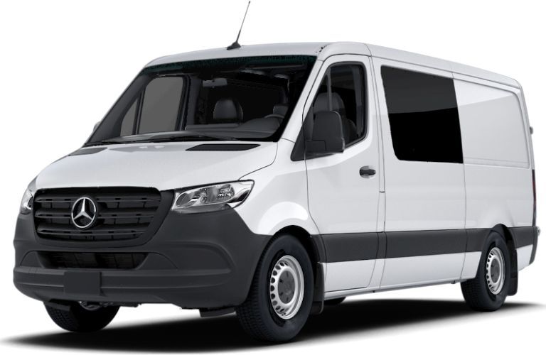 Mercedes-Benz Crew Van front and side angle on white