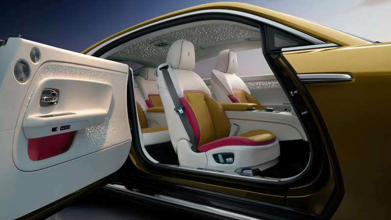 An open-door view of the interior of the 2025 Rolls-Royce Spectre