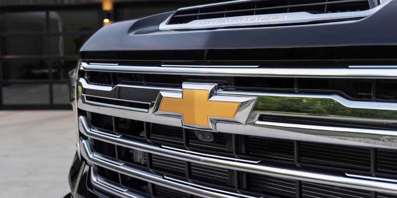 The grille of a Chevy diesel truck for sale near Fort Worth