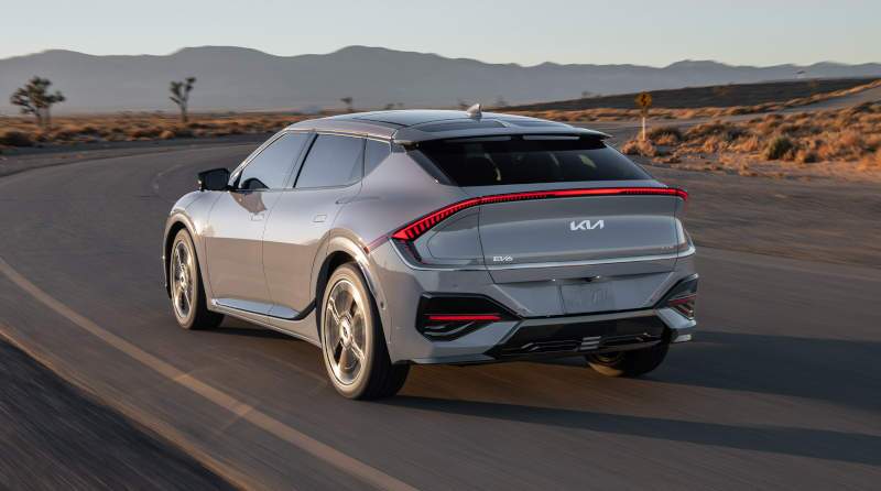 A rear quarter view of the 2025 Kia EV6