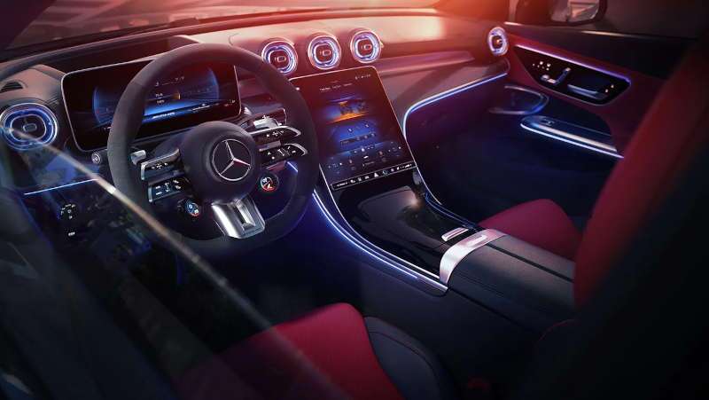The controls and displays in the cockpit of the 2025 Mercedes-Benz AMG® CLE 53 Coupe near Scottsdale