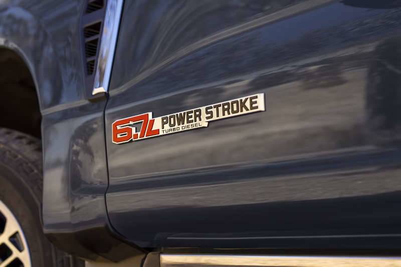 The PowerStroke logo on a Ford F-250