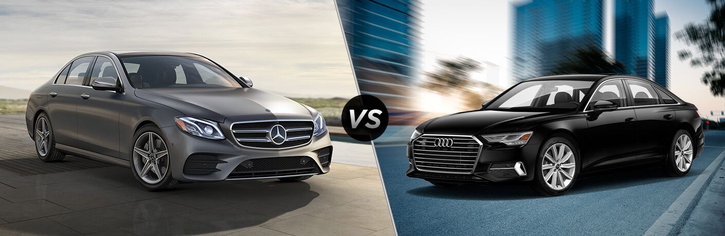 2019 MB E-Class exterior front fascia and passenger side vs 2019 Audi A6 exterior front fascia and driver side