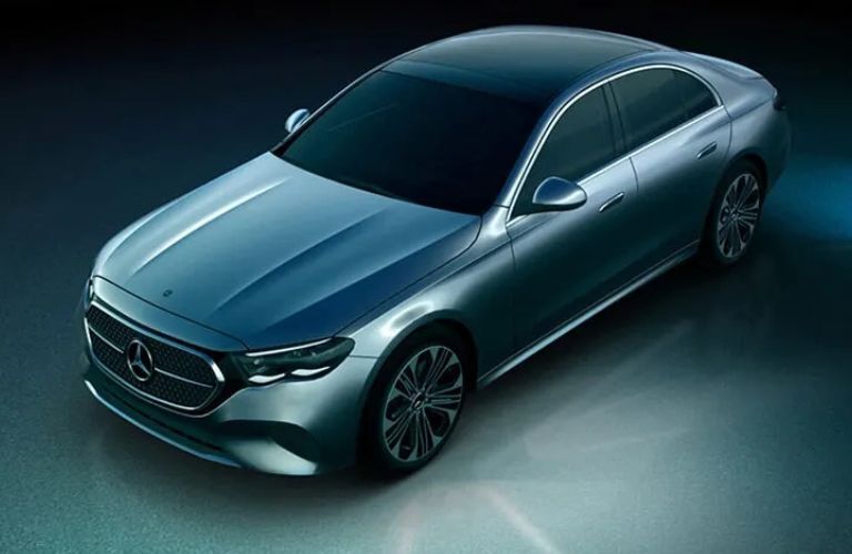 aerial front view of the 2025 Mercedes-Benz E 450 4MATIC® Sedan