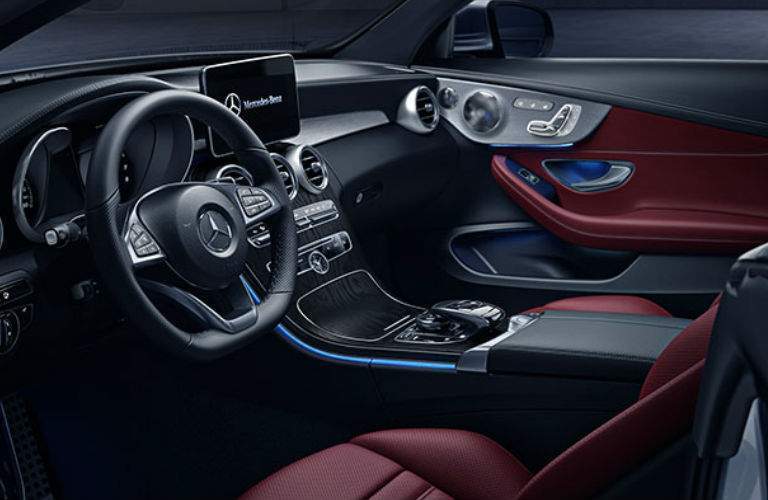 Front seats and steering wheel in the 2018 Mercedes-Benz C-Class Cabriolet