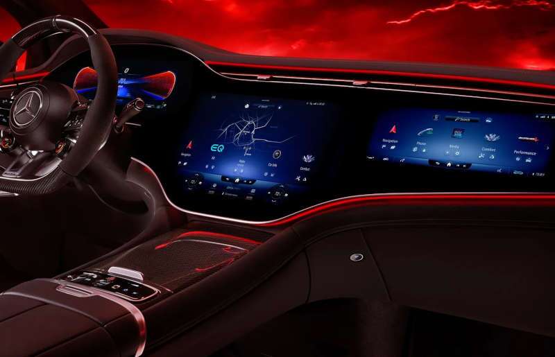 The massive infotainment center in the 026 Mercedes-Benz AMG® EQE SUV