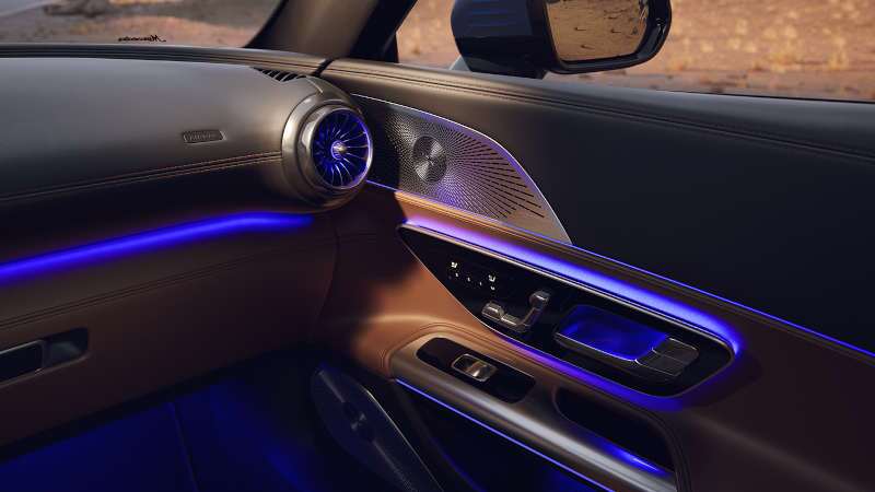 The customizable LED lighting and premium sound system in the 2026 AMG® GT 43 Coupe