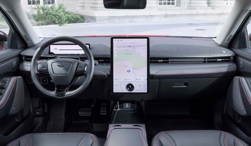 A cockpit view of the 2025 Ford Mustang Mach-E.