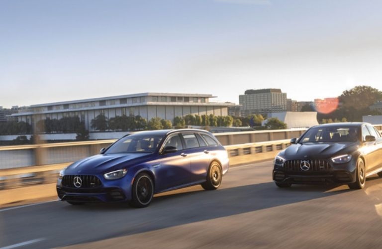 Two 2022 Mercedes-Benz E -Class vehicles on the road