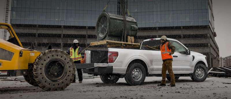 A side view of the Ford F-150 taking on a load of cargo