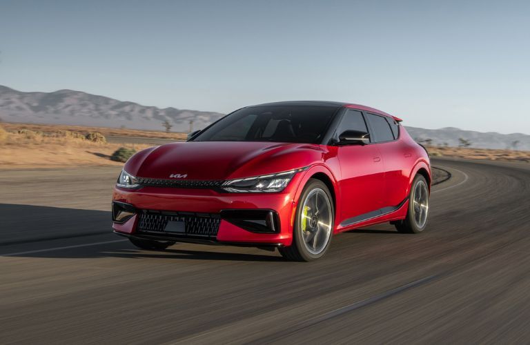 Front-quarter view of the 2024 Kia EV6 Red