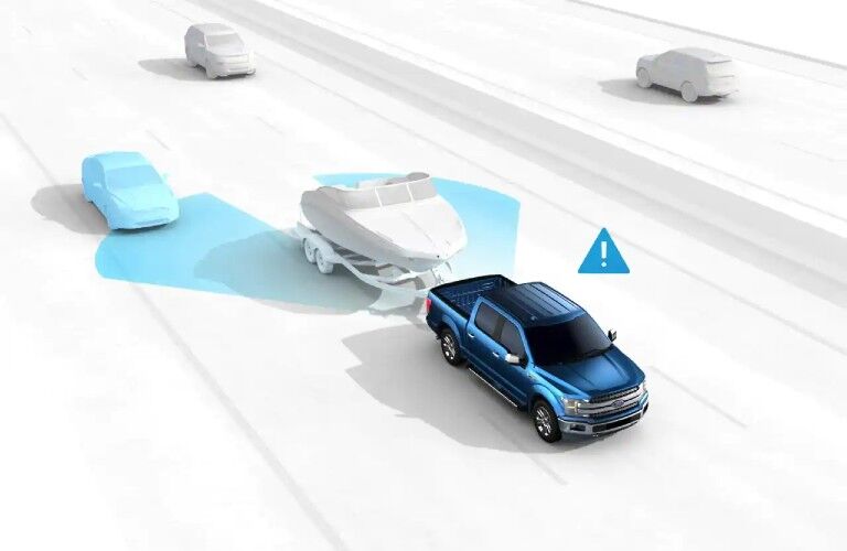 2020 Ford F-150 Platinum stylized image showing Blind Spot Information System