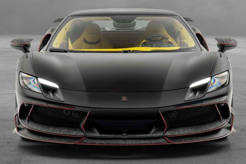 A front external view of the 2025 Ferrari 296 GTB Mansory for sale near Miami