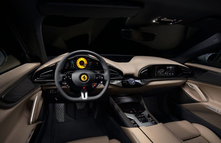interior steering and dashboard of the Ferrari Purosangue