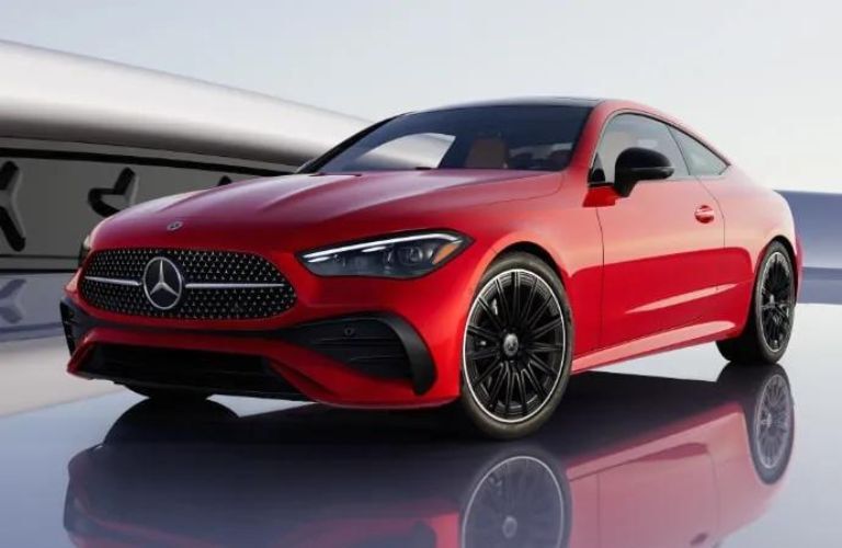 Front-quarter view of the 2024 Mercedes-Benz CLE Coupe Red