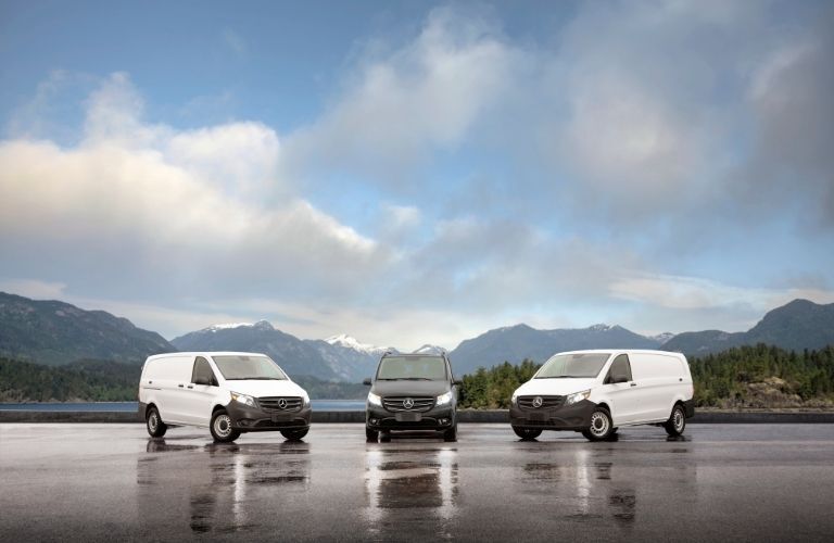 3 MB vans exteriors in empty lot