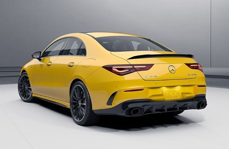 Rear three-quarter view of the 2023 Mercedes-AMG CLA 35 Coupe parked