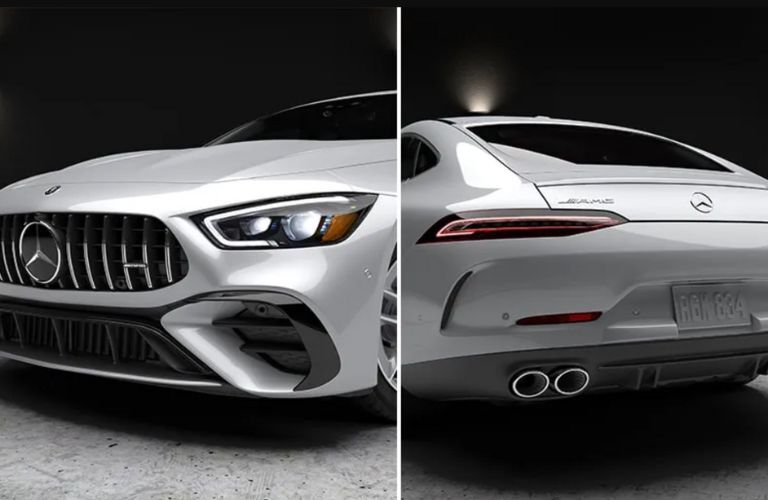 grille and rear view of the 2024 Mercedes-AMG GT 43 4-Door Coupe