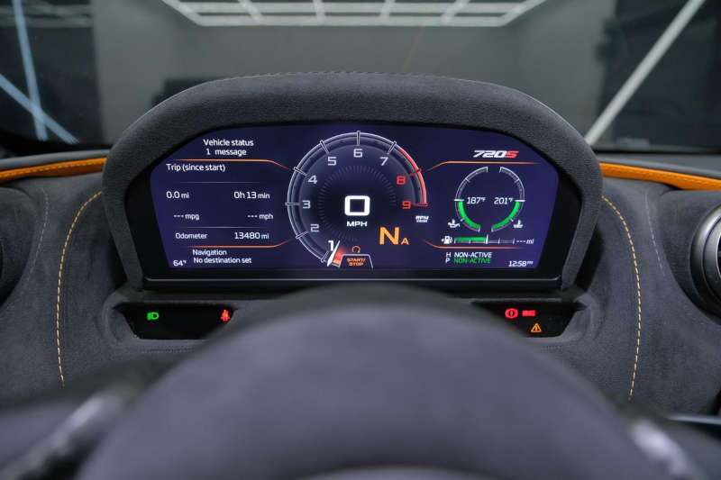 The digital dashboard in the 2020 McLaren 720S for Sale near Miami