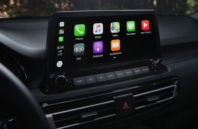 2021 Kia Seltos infotainment system on the vehicle's center stack.