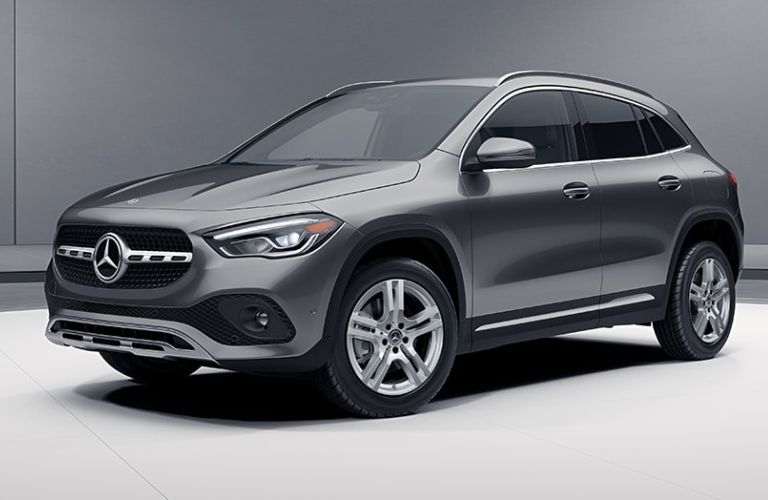 Side view of a dark gray 2022 Mercedes-Benz GLA 250.