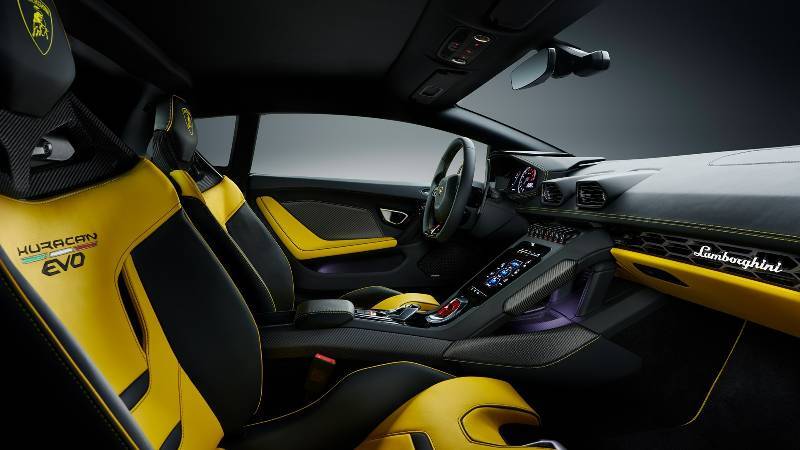 The interior of the 2022 Lamborghini Huracan EVO