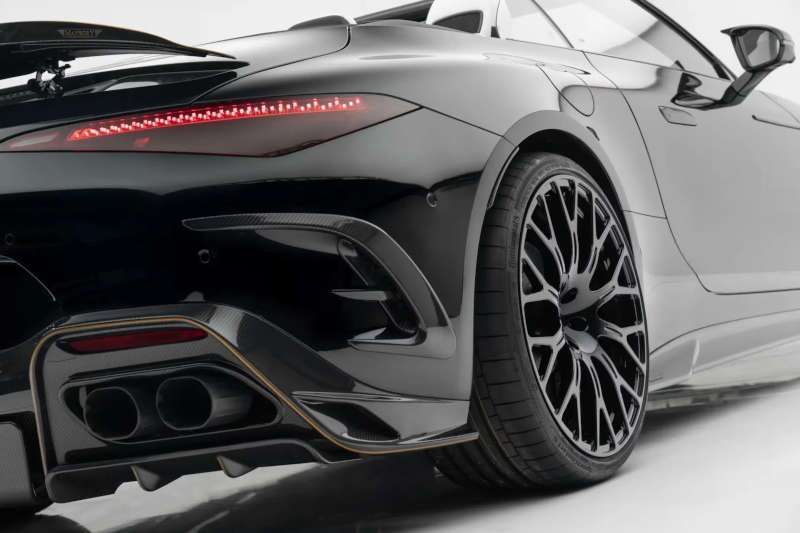 A close up of the exhaust and massive rear wheel on the Mercedes-Benz SL-Class Mansory
