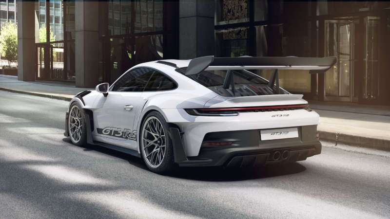 A rear 3/4 external view of the 2025 Porsche 911 GT3 RS