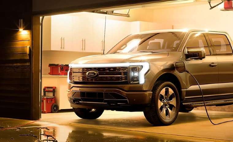 2022 Ford F-150 Lightning Charging in home garage