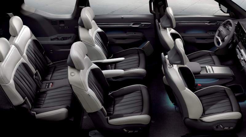 The three rows of seating in the 2024 Kia EV9.