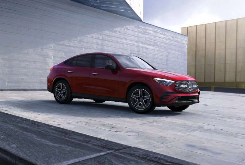 A side exterior 3/4 view of the 2026 Mercedes-Benz GLC 300 4MATIC® Coupe