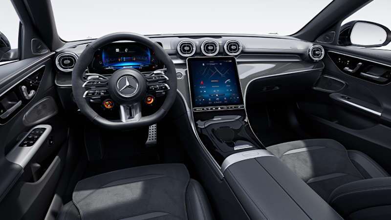 The high-tech controls and displays in the 2026 Mercedes-Benz AMG® C 63 S E PERFORMANCE Sedan