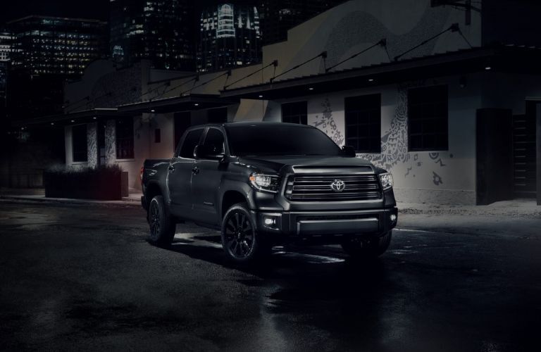 A 2021 Toyota Tundra under night city lights