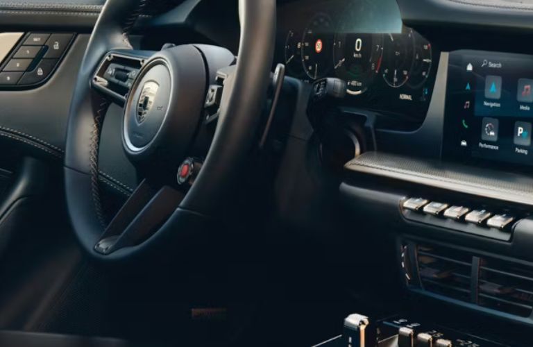 close up of the 2026 Porsche 911 Turbo S steering wheel