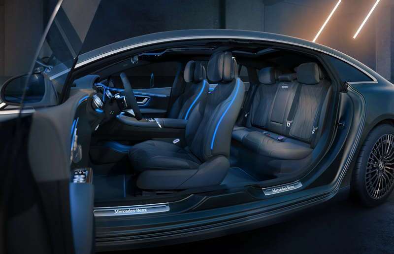 The seating and LED lighting in the 2025 Mercedes-Benz EQS 450+