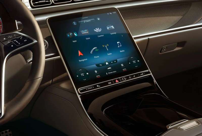 The large infotainment center in the 2026 Mercedes-Benz S 580 4MATIC® Sedan