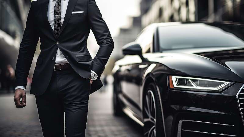 A man walking past the luxury car that he financed from Limited Spec