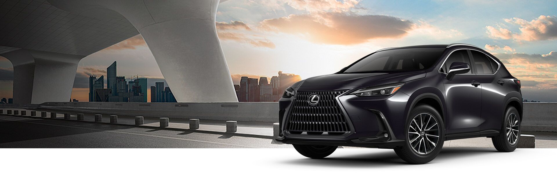 Exterior of the Lexus NX Hybrid shown in Caviar.