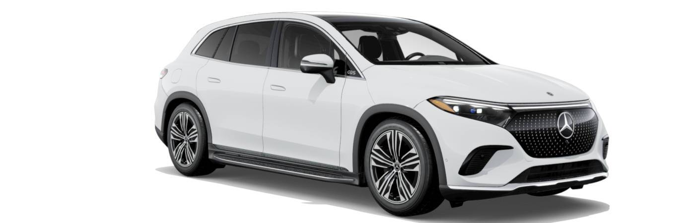 A split pane view of the front and rear exterior of the 2025 Mercedes-Benz EQS 450+ SUV near Scottsdale