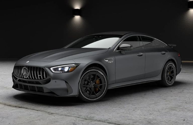 diagonal front view of the 2024 Mercedes-AMG GT 43 4-door Coupe
