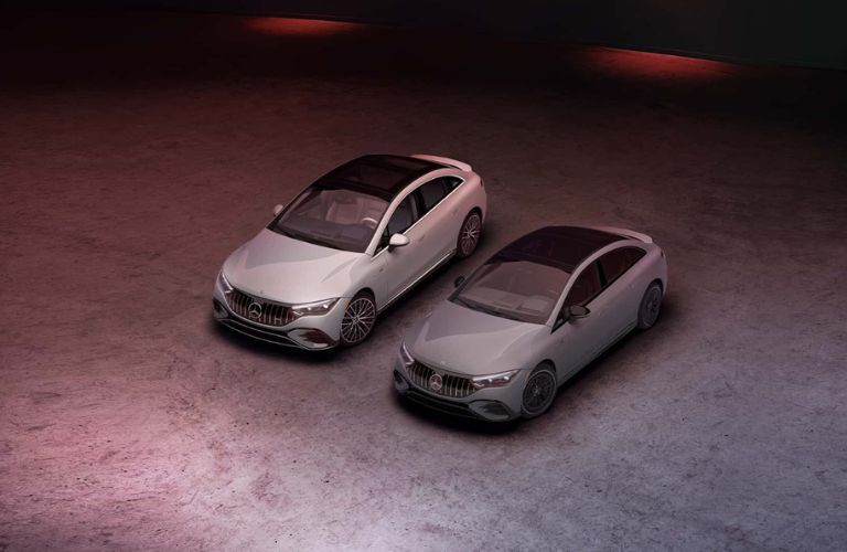 top view of two 2025 Mercedes-Benz AMG® EQE Sedan