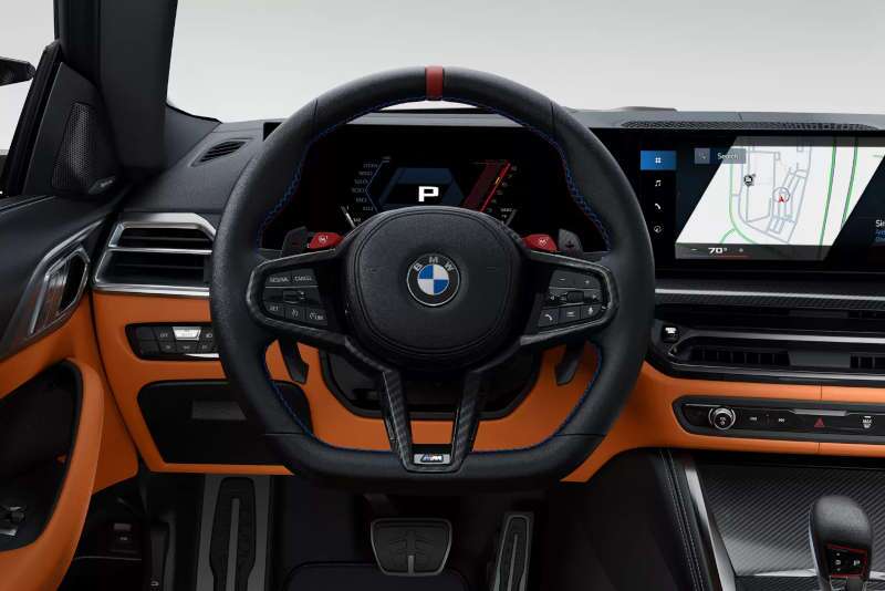 A detail of the controls and displays in the BMW M4