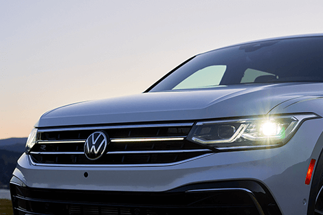 Close-up shot of Volkswagen headlights