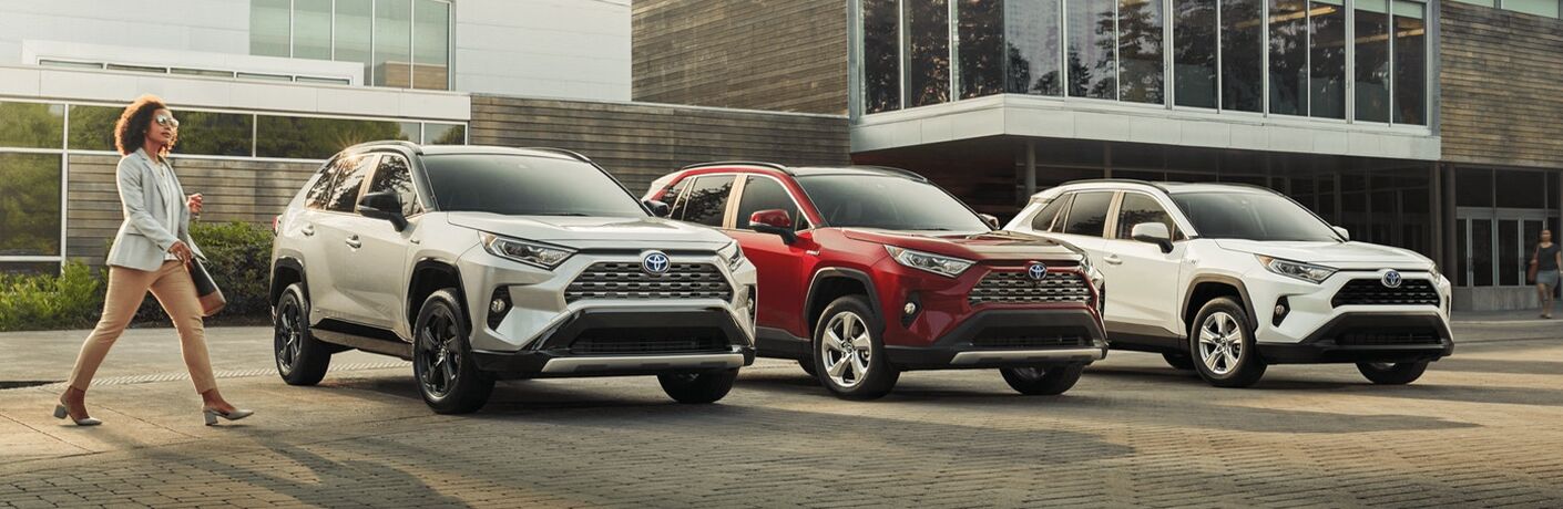 2021 Toyota RAV4 Hybrid models in a lineup