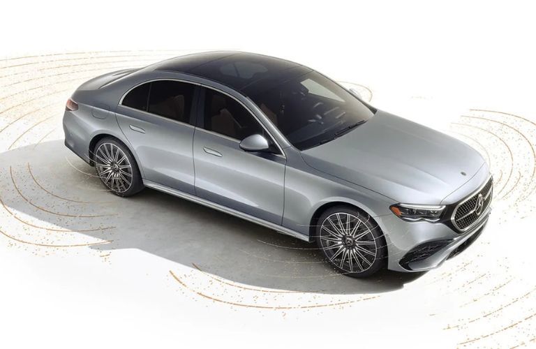 aerial side view image of the 2025 Mercedes-Benz E-Class Sedan