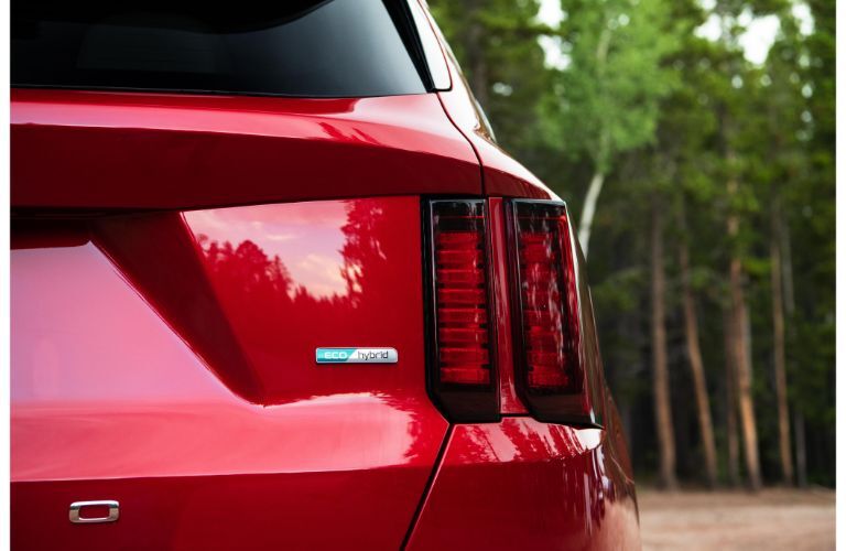 2021 Kia Sorento Hybrid exterior closeup shot of Hybrid badging on the rear