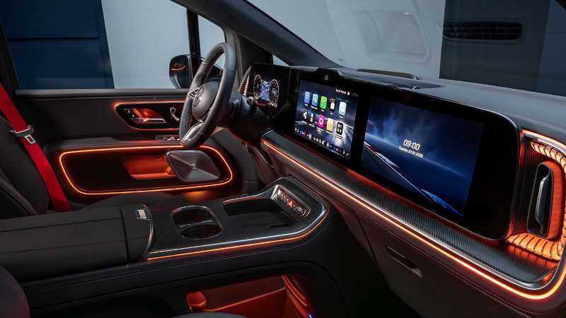 The cockpit and controls in the 2027 Mercedes-Benz Electric VLE Van
