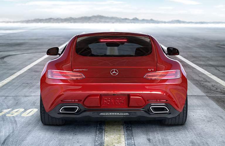 rear view of red Mercedes-AMG GT